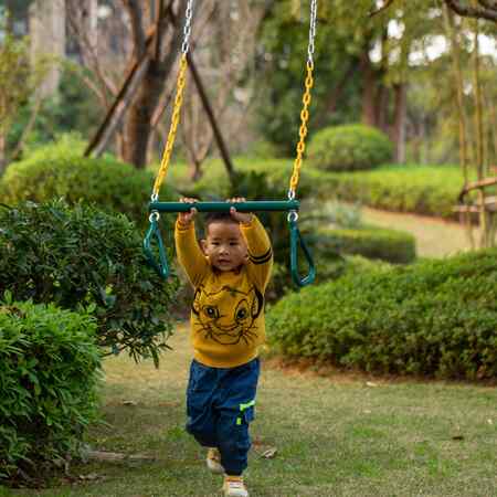 Playberg Outdoor  Heavy Duty Kids Fun Hanging Trapeze Bar, Green Steel Bar and Yellow Chain Swing Playsets QI004561.GN